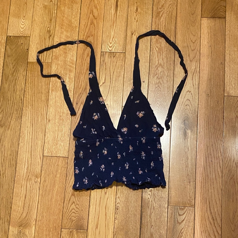 American Eagle Floral Navy Blue Crop Top